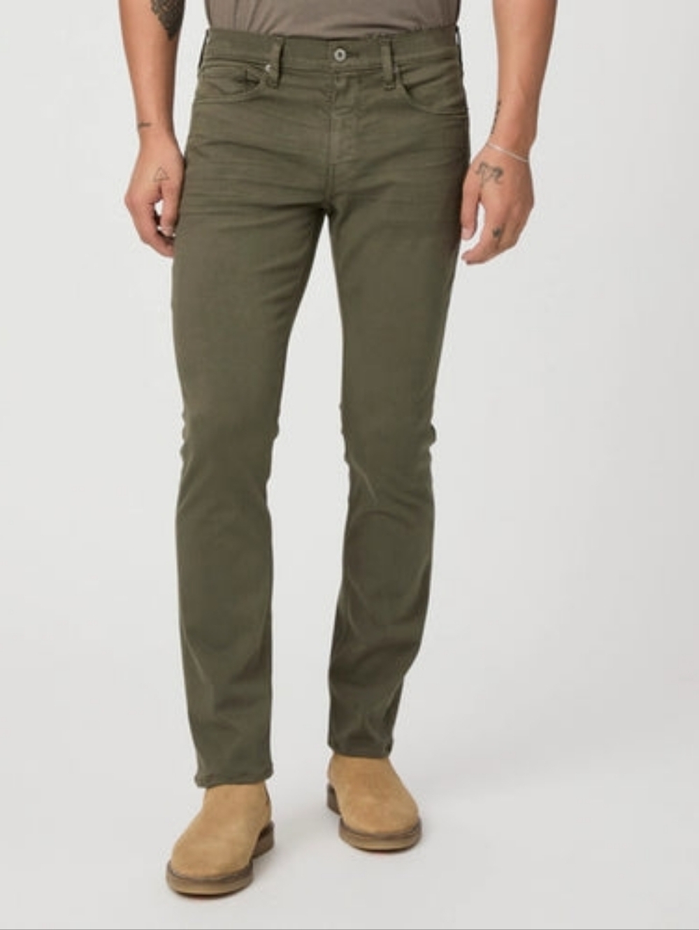 PAIGE Slim Straight Jeans in Olive Green